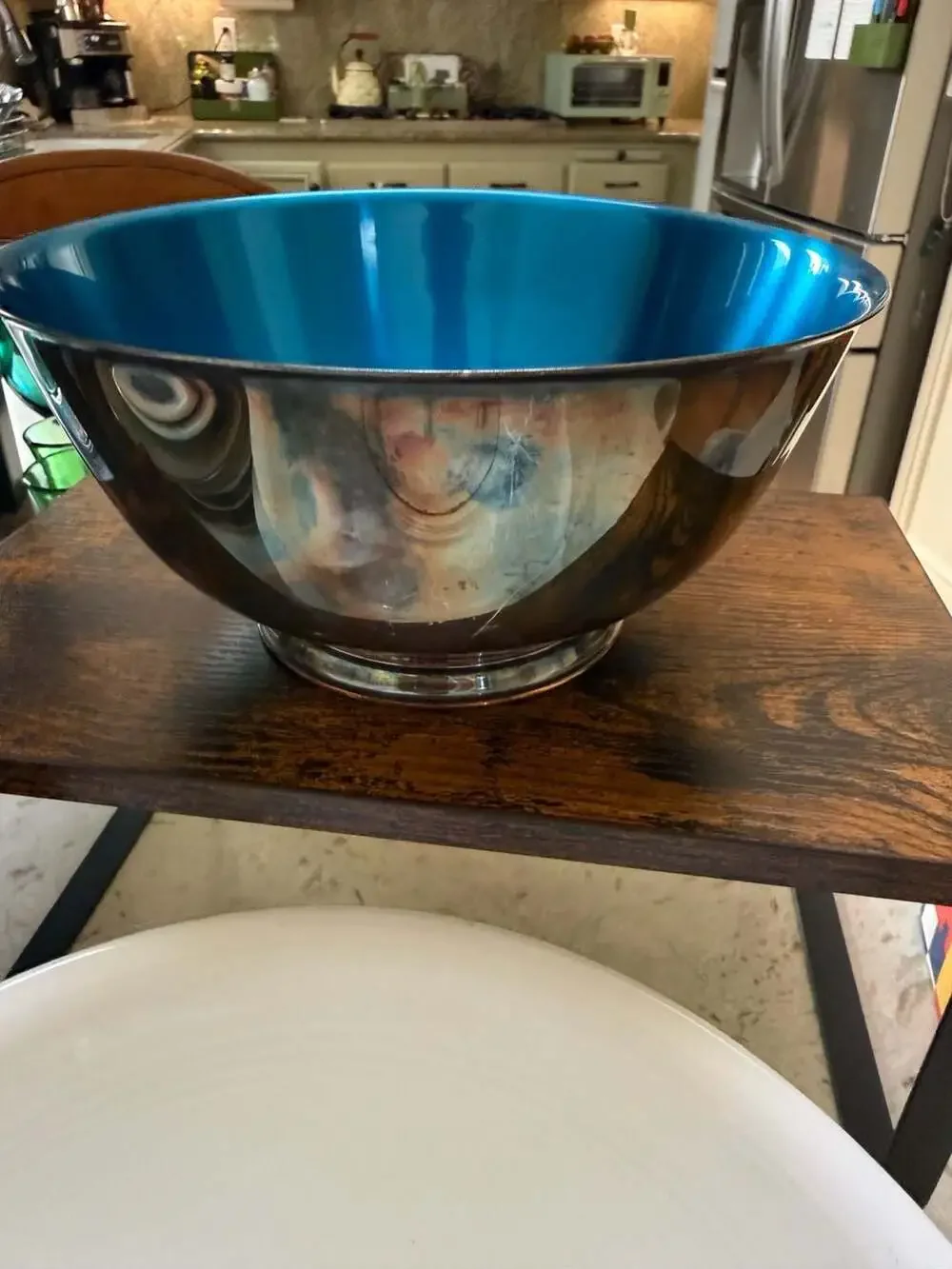 Paul Revere blue enamel Silver-Plated Footed Bowl by Oneida